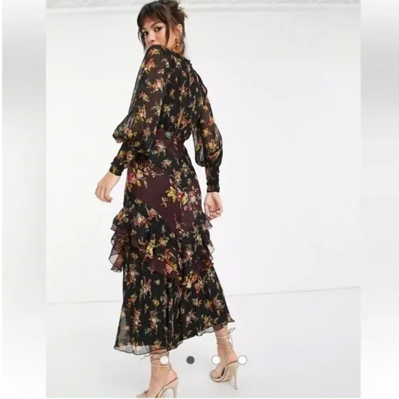 ASOS Mixed Floral Plunge Button-Front Midi Dress EUC - Picture 2 of 8